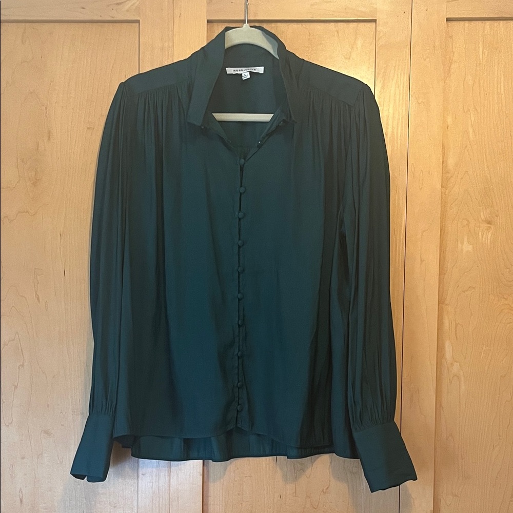 Rose & Olive Forest Green Button Down Blouse
